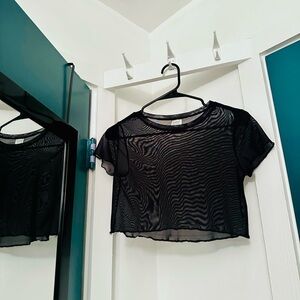 Wild Fable Black Sheer Crop Blouse